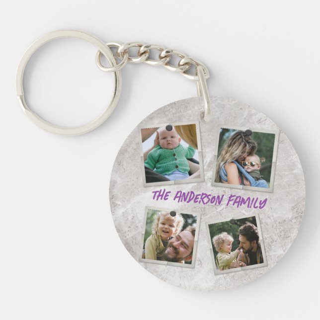 Personalise Family Photo Collage with Texts Key Ring (Front)