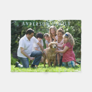 Personalise Family Photo & Name, White Text Fleece Blanket