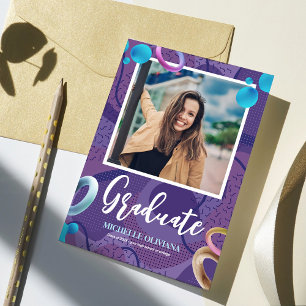 Personalise fancy purple graduation announcement