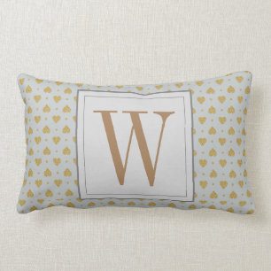 Personalise Faux Gold Glitter Polka Dot Hearts Lumbar Cushion