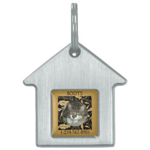 Personalise Faux Gold Leaf on Black Cat Pet ID Tag