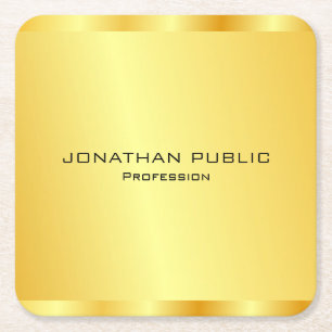 Personalise Faux Gold Modern Elegant Professional Square Paper Coaster