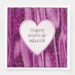 Personalise - Faux Orchid Satin Birthday Heart Napkin
