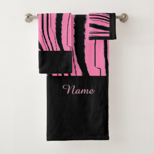 Personalise Faux Pink Tiger Exotic Animal Print  Bath Towel Set