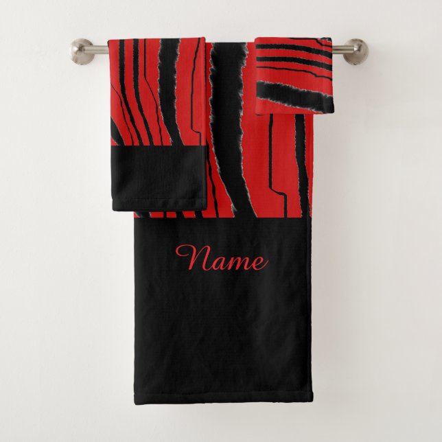 Personalise Faux Red Tiger  Print Exotic  Bath Towel Set (Insitu)