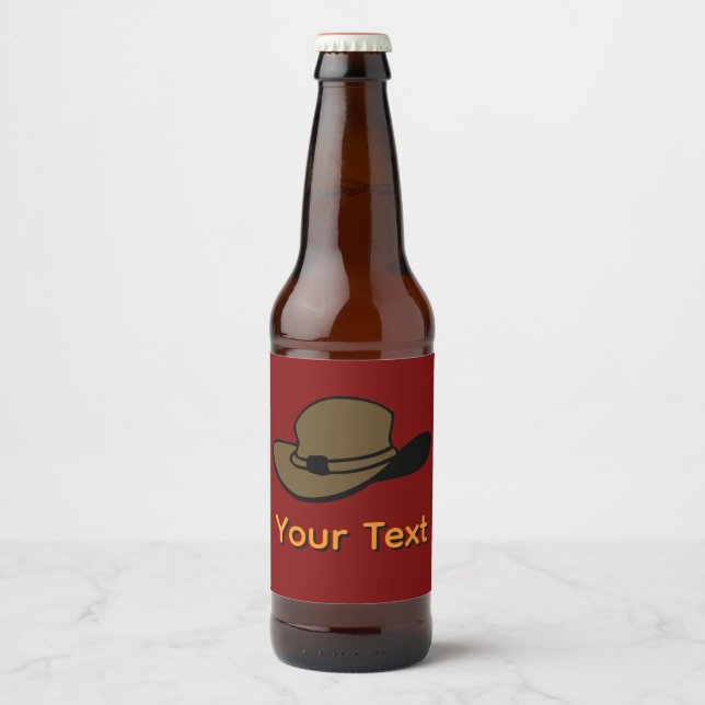 Personalise Fedora Hat Dk Red Beer Bottle Label (Front)