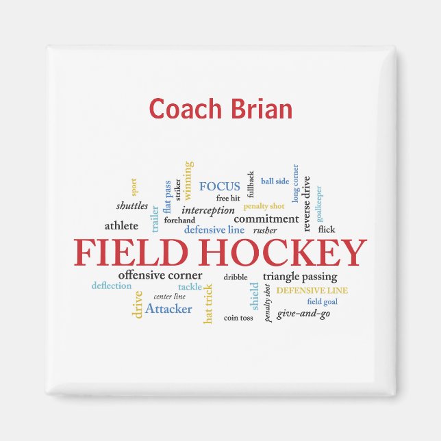 Personalise, Field Hockey Coach Thank You in Words Magnet (Front)