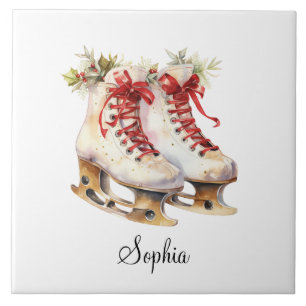 Personalise Figure Ice Skating Skates  Ceramic Tile
