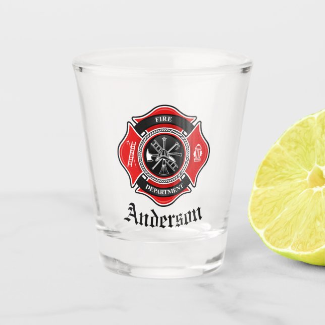 Personalise Firefighter Maltese Cross Medallion Shot Glass (Front)