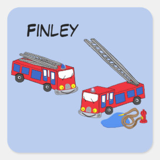 Personalise Fireman’s Red Fire Trucks Square Sticker
