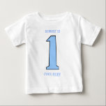 Personalise First Birthday Baby Son Funny Baby T-Shirt<br><div class="desc">Personalise this funny first birthday boy tshirt perfect for a new baby son or grandson celebrating his 1st anniversary on the planet. Cute affordable custom baby boy creeper uses blue text to say "(baby's name) is 1 Cool Dude" The numeral is huge while the text is much smaller, so from...</div>