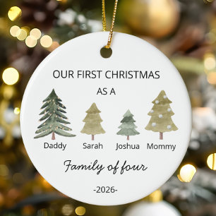 Personalise First Christmas as a Family of Four Ceramic Ornament