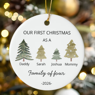 Personalise First Christmas as a Family of Four Ceramic Ornament