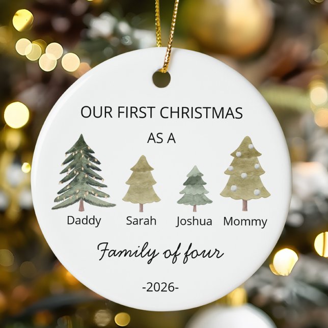 Personalise First Christmas as a Family of Four Ceramic Ornament (Creator Uploaded)