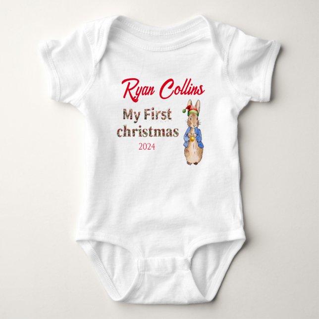 Personalise First Christmas Peter the rabbit Baby Bodysuit (Front)