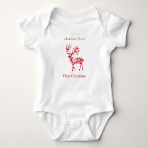 Personalise First Christmas Red Christmas Reindeer Baby Bodysuit