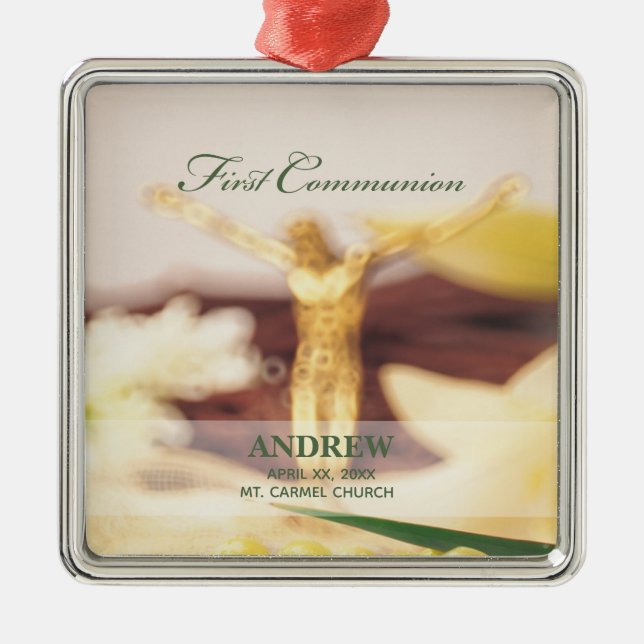 Personalise, First Communion Congratulations Metal Ornament (Front)