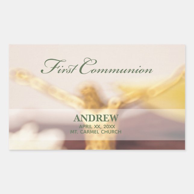 Personalise, First Communion Congratulations Rectangular Sticker (Front)