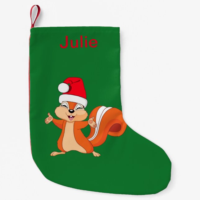 Personalise Fizzy the Squirrel Small Christmas Stocking (Front)