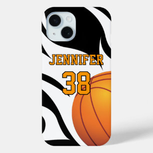Personalise Flaming Basketball B/W iPhone 15 Case