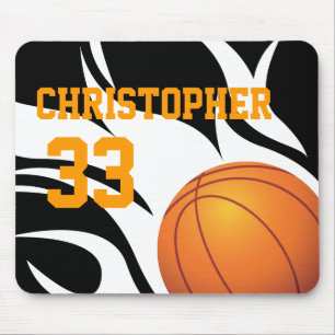 Personalise Flaming Basketball B/W Mouse Pad