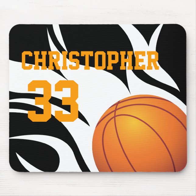 Personalise Flaming Basketball B/W Mouse Pad (Front)