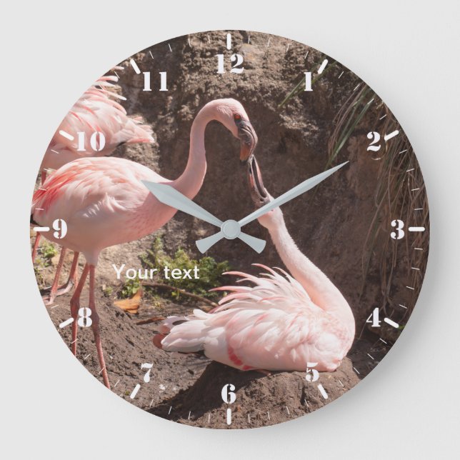 Personalise Flamingoes birds in Love photography Large Clock (Front)