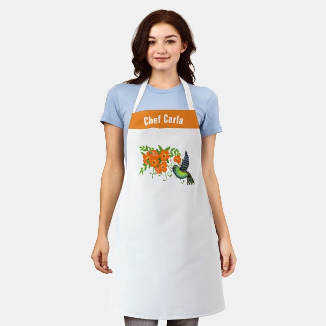Personalise Floral Humming Bird Baker Chef  Apron (Worn)