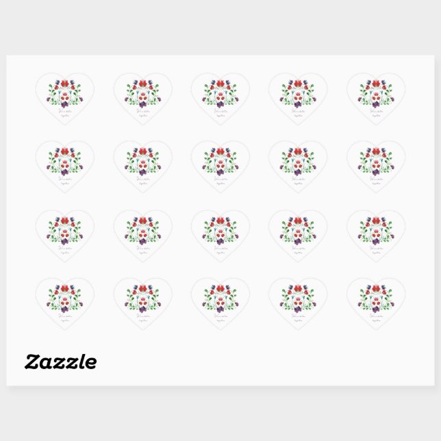 Personalise Floral Love Message Heart Sticker (Sheet)