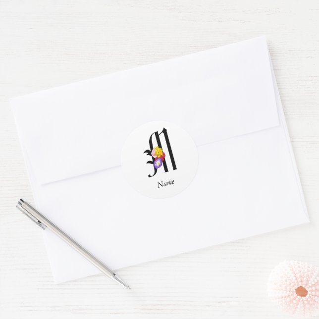 Personalise Floral Monogram M + Name Envelope Seal (Envelope)