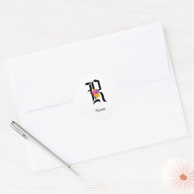 Personalise Floral Monogram R + Name Envelope Seal (Envelope)