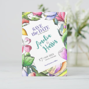 Personalise Floral Outlined Save The Date