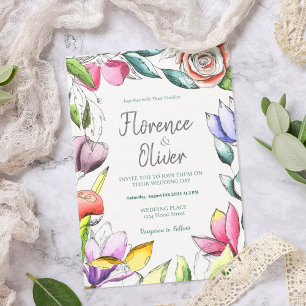 Personalise Floral Outlined Wedding Invitation