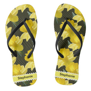 Personalise: Floral Photography Abstract Daffodils Thongs