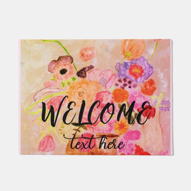 Personalise Floral Welcome Doormat (Front)