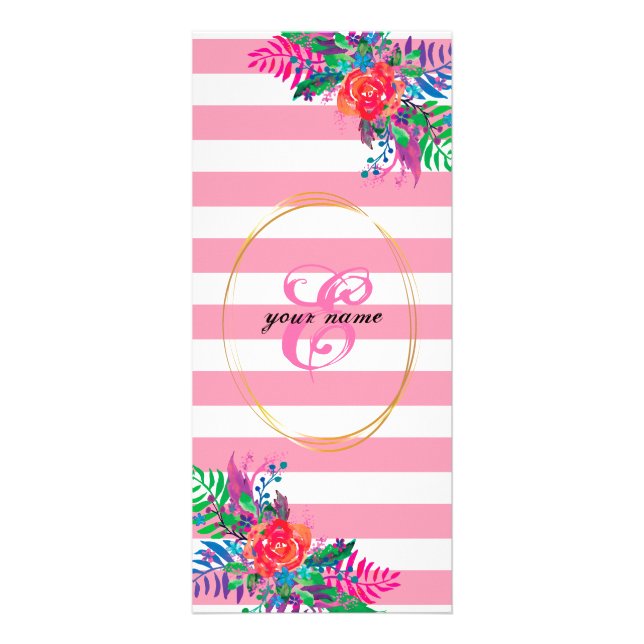personalise floral with pastel pink stripes rack card (Front)