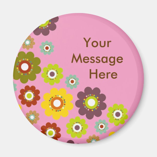 Personalise Flower Power Magnet Pink (Front)