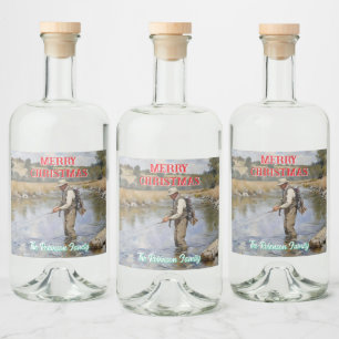 Personalise Fly Fishing Merry Christmas  Liquor Bottle Label