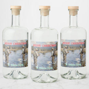 Personalise Fly Fishing Merry Christmas  Liquor Bottle Label