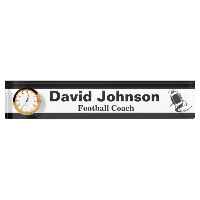 Personalise Football Coach Name Plate with Clock (Front)
