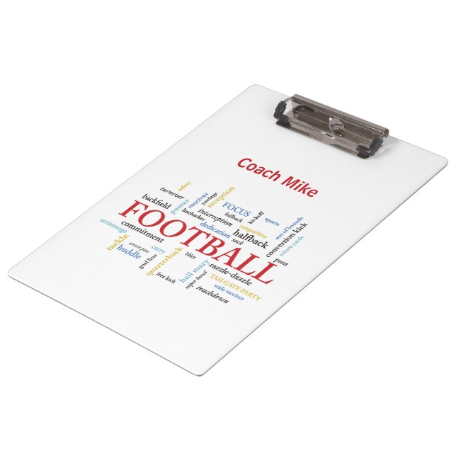Personalise, Football Coach Thank You in Words Clipboard (Angled)