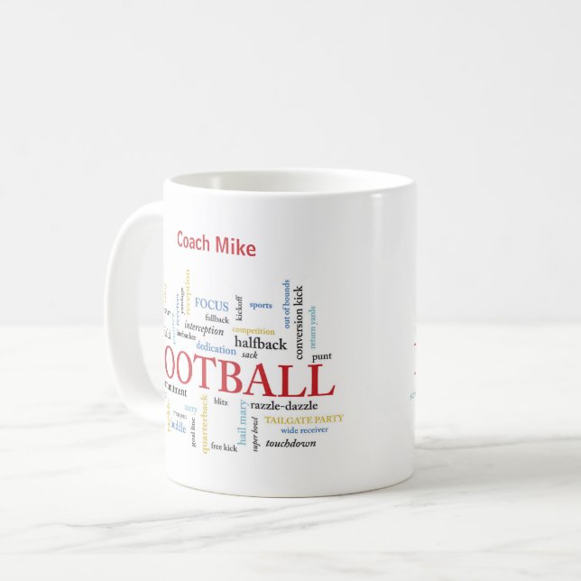 Personalise, Football Coach Thank You in Words Coffee Mug (Front Left)