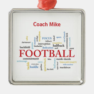 Personalise, Football Coach Thank You in Words Metal Ornament