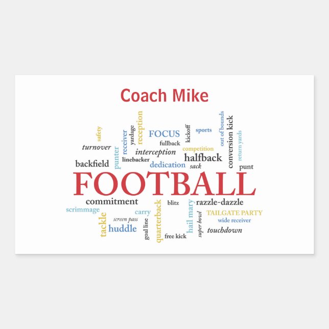 Personalise, Football Coach Thank You in Words Rectangular Sticker (Front)