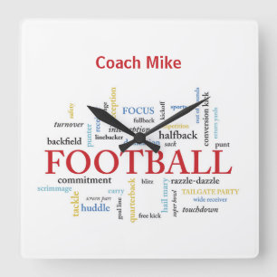 Personalise, Football Coach Thank You in Words Square Wall Clock