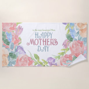 Personalise Four Flowers Watercolor Mother's Day Beach Towel