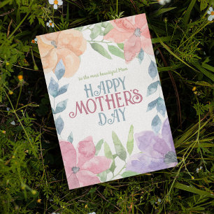 Personalise Four Flowers Watercolor Mother's Day  Card