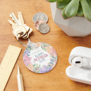 Personalise Four Flowers Watercolor Mother's Day  Key Ring