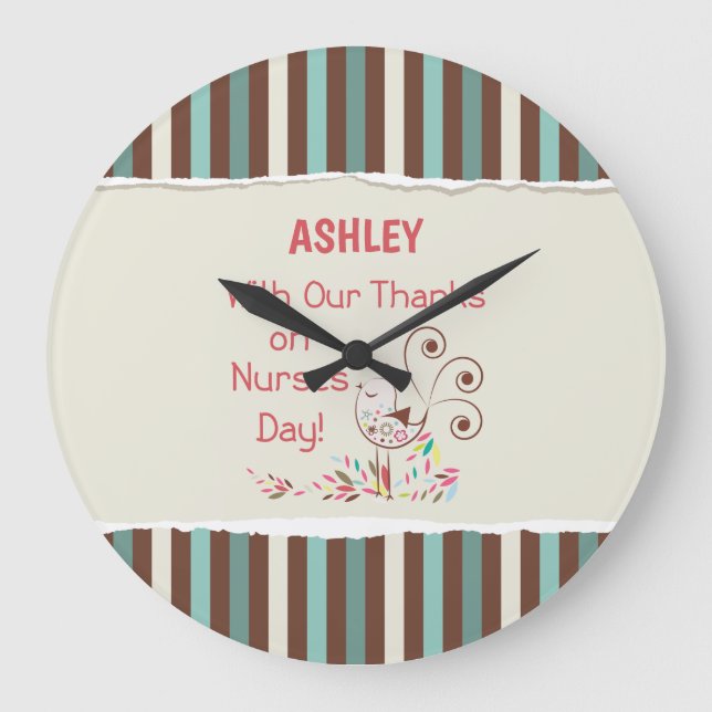 Personalise, From Group, Happy Nurses Day, Bird Large Clock (Front)