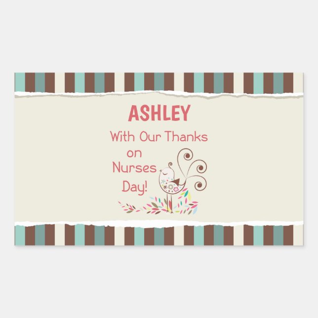 Personalise, From Group, Happy Nurses Day, Bird Rectangular Sticker (Front)